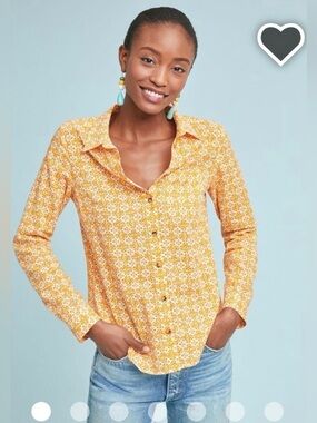 Maeve Women's Yellow Printed Button-Up Shirt